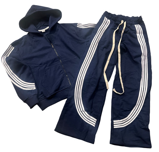 NAVY FULL ZIP STRIPE HOODIE